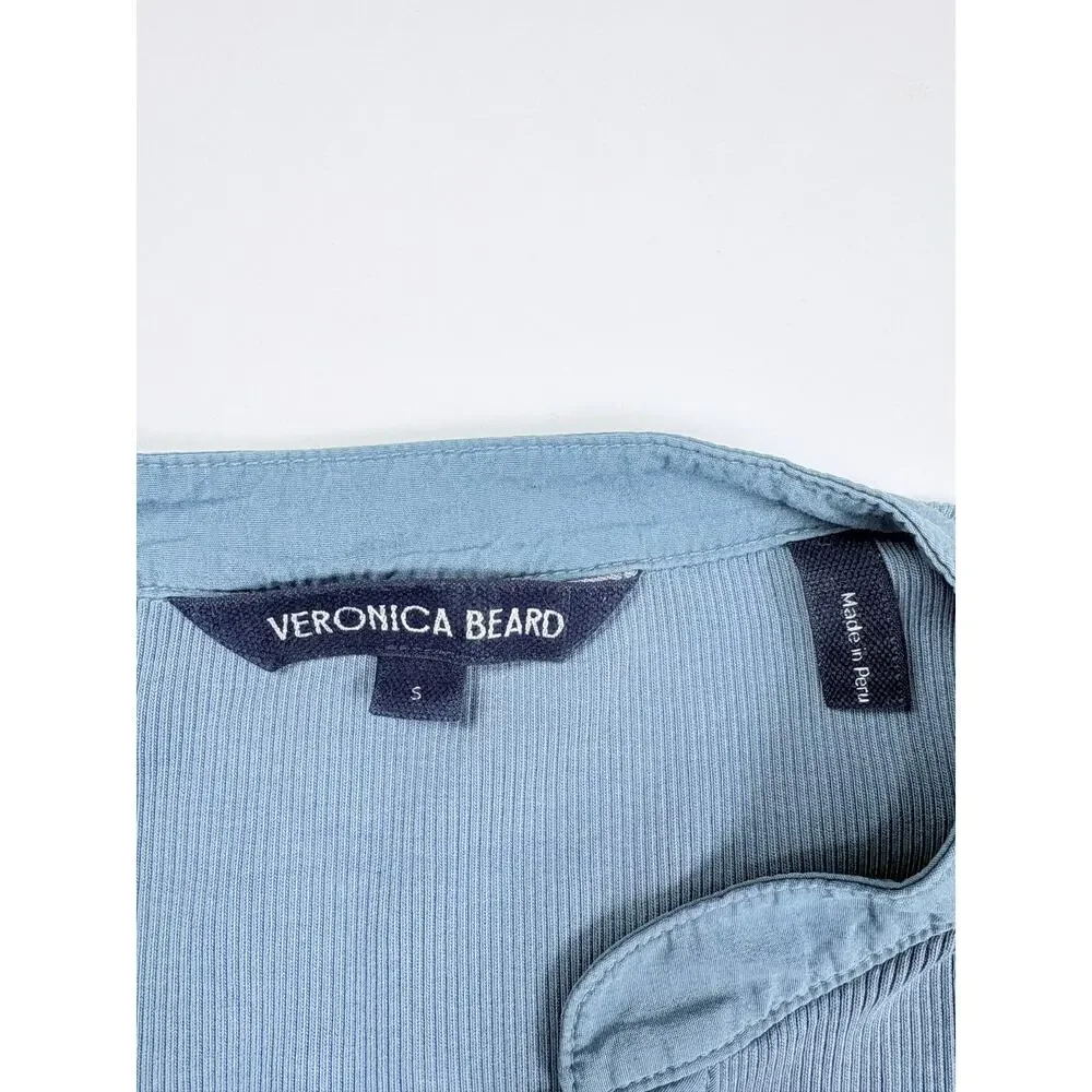 Veronica Beard Dusty Blue Ribbed Cotton Puff Sleeve Quiet Luxuy Capsule Top S - Picture 5 of 15